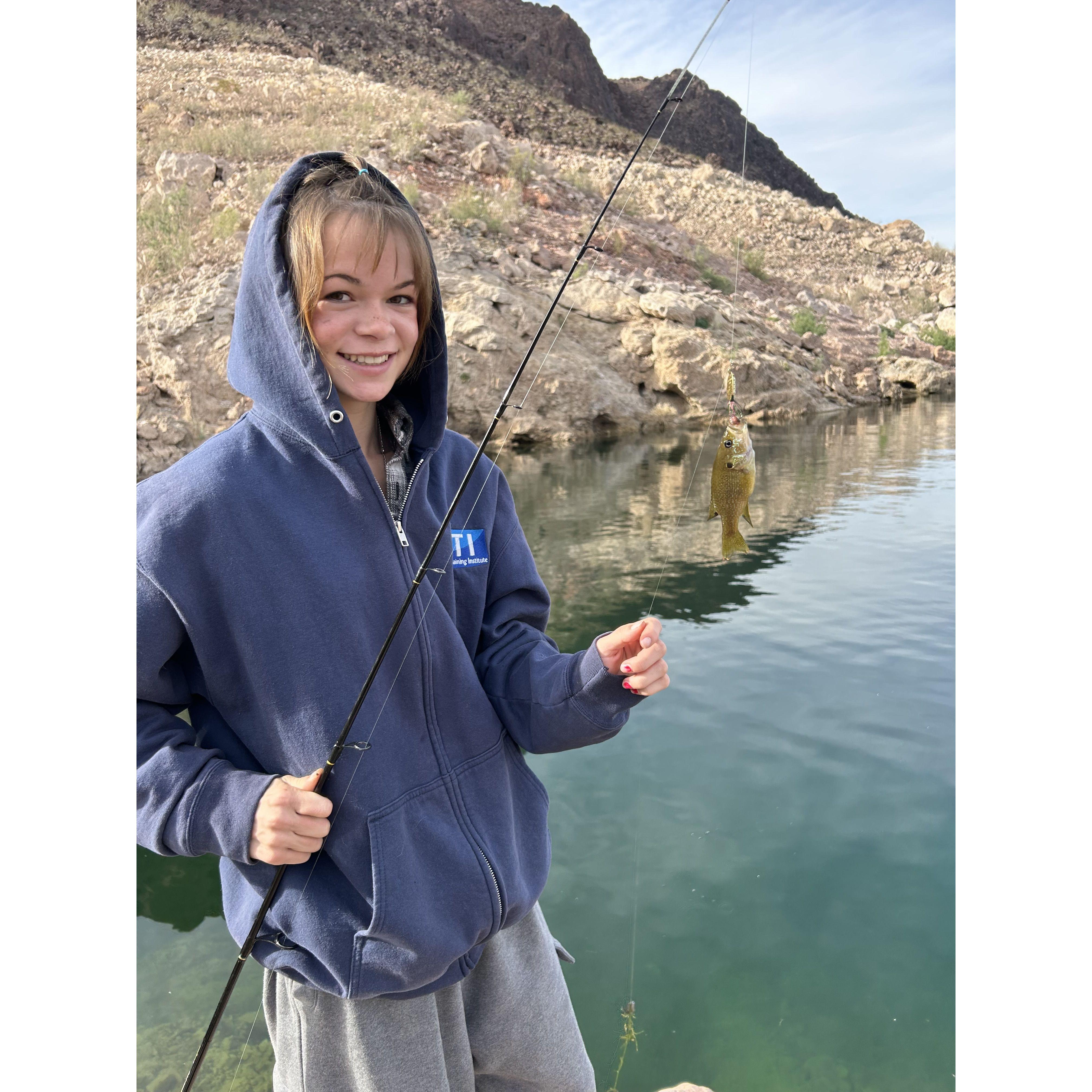 Kricket catching a Bluegill!