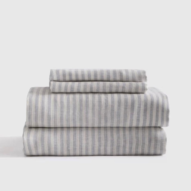 European Linen Stripe Sheet Set - Mist/White Stripe, Queen