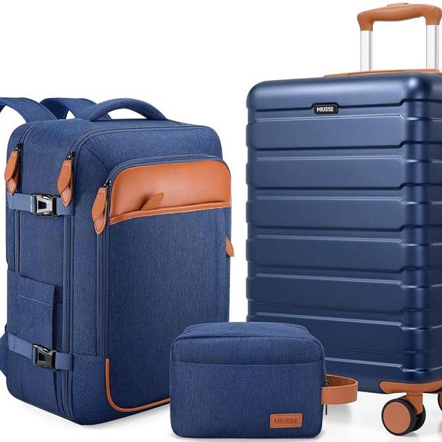 Miusse 20 Inch Hardshell Luggage Sets 3 Piece,Carry On Luggage 22x14x9 Airline Approved for men & women, Suitcase Set with TSA Lock With Travel Backpack，Durable Carry On Suitcase With Spinner Wheels