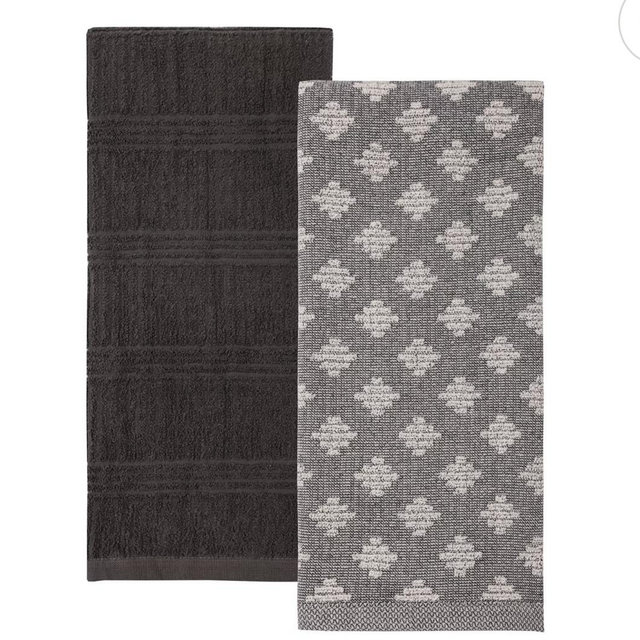 Mingle & Co. 2-Pack Reversible Terry Kitchen Towel Set - Gray