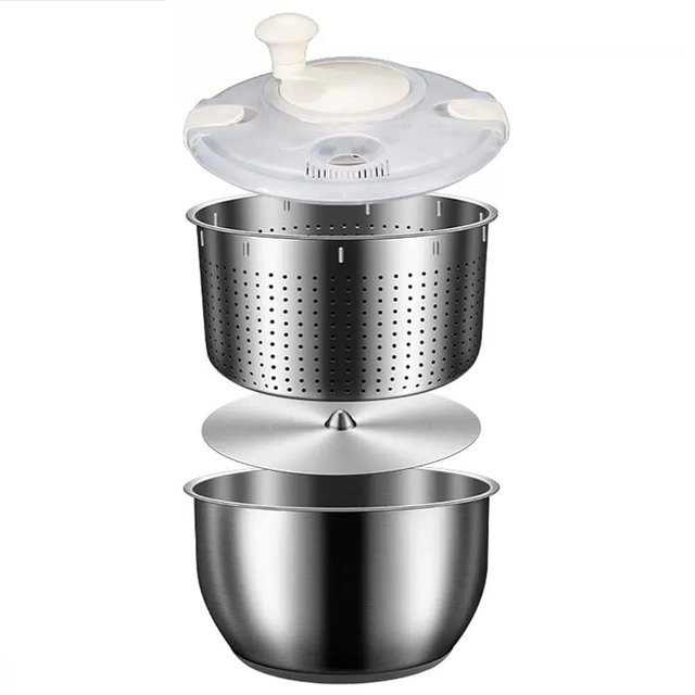 MOUNW 6L Salad Spinner, Stainless Steel Large Vegetable Washer, PP Lid, for Fruit Washer， Pasta and Fries Spinner