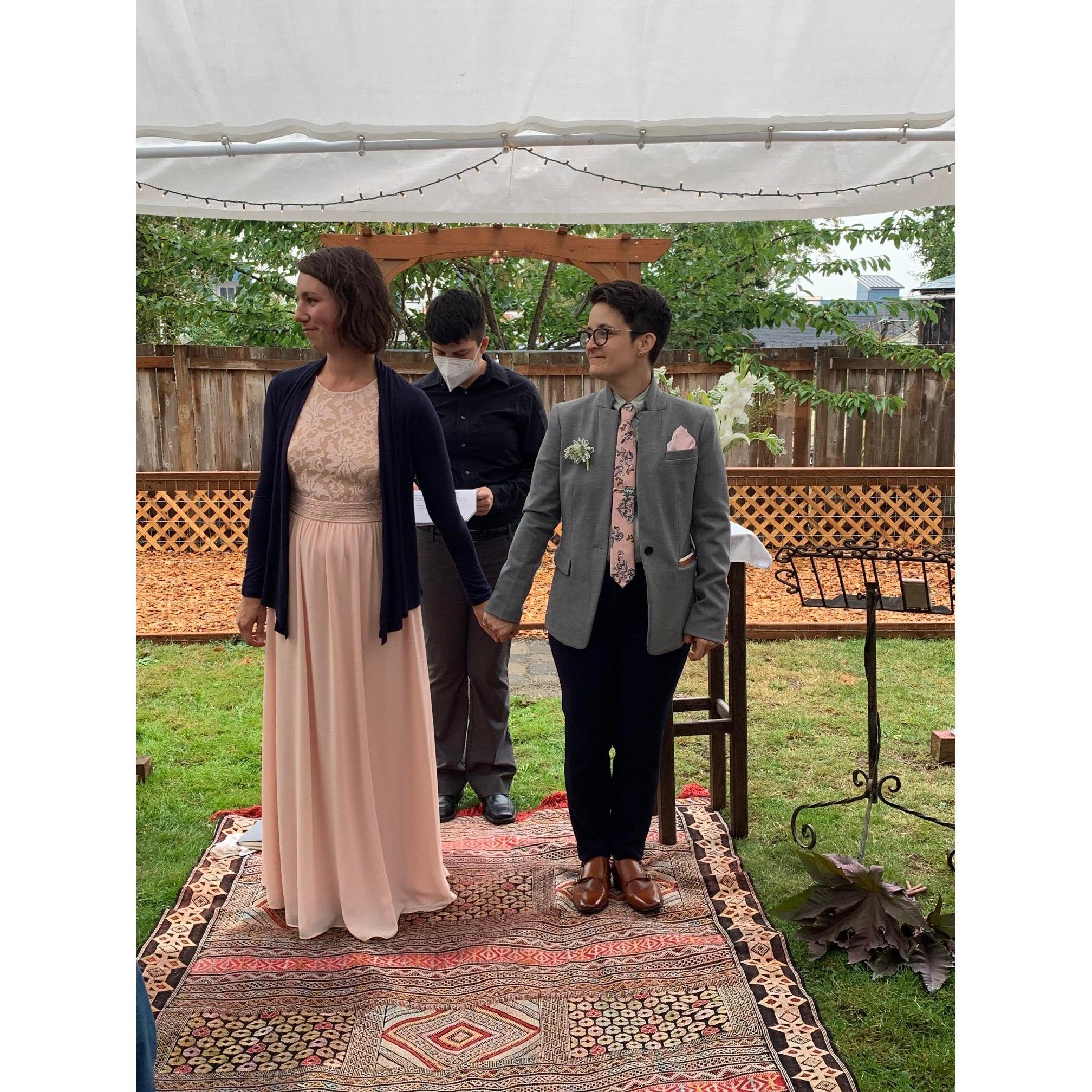 "Do you, Katie and Robin’s family, agree to support their marriage and partnership with love, respect, and compassion from this moment forward? If so, please answer “We do.”