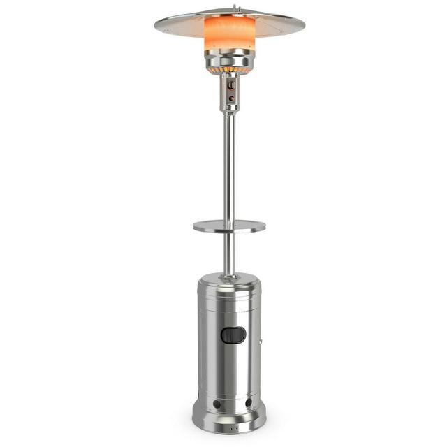 Costway 87'' Tall Patio Propane Heater 48,000 BTU W/Table & Wheels Silver