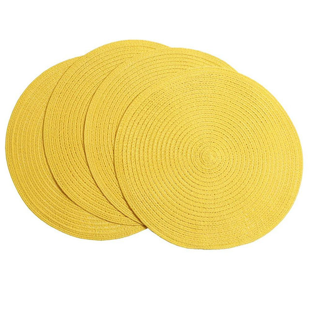 SHACOS Round Braided Placemats Set of 4 Washable Kitchen Table Placemats for Home Wedding Party (Yellow, 4)