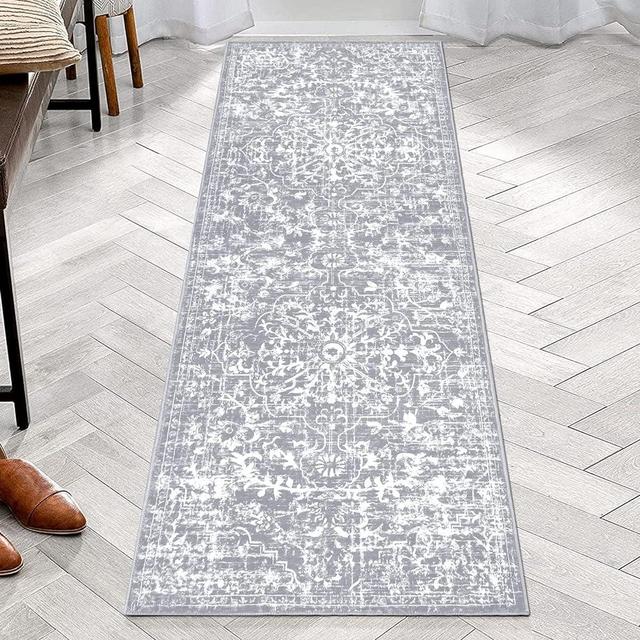 Pauwer Farmhouse Runner Rug 2x6 Kitchen Washable Throw Rugs Non Slip Hallway Runner Soft Fluffy Low Pile Laundry Room Floor Carpet for Hallways Entryway Bedroom, Grey