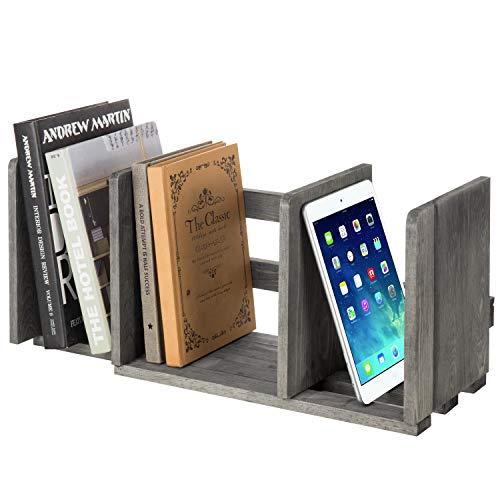 MyGift Expandable Gray Wood Desktop Bookshelf Organizer Rack