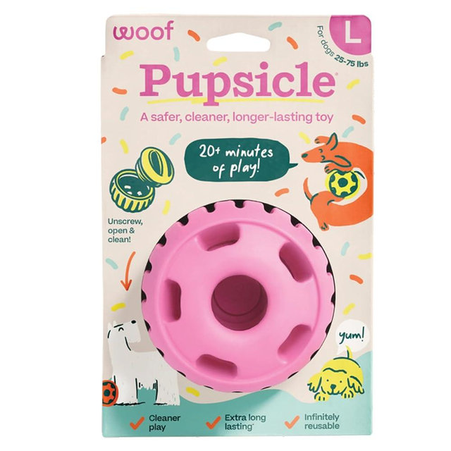 WOOF Party Pupsicle - Long-Lasting Interactive Dog Toys for Boredom - Low-Mess Design - Birthday Gifts for Dogs - Large Dog Toys - Party Pink