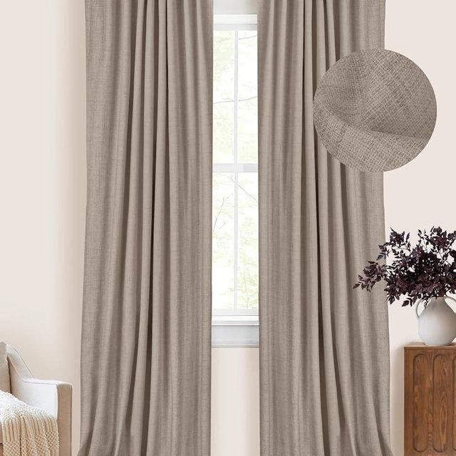 100% Blackout Shield Linen Blackout Curtains for Bedroom 63 Inches Long, Back Tab/Rod Pocket Living Room Drapes, Thermal Insulated Blackout Curtains 2 Panels Set, 50" W x 63" L, Faux Linen