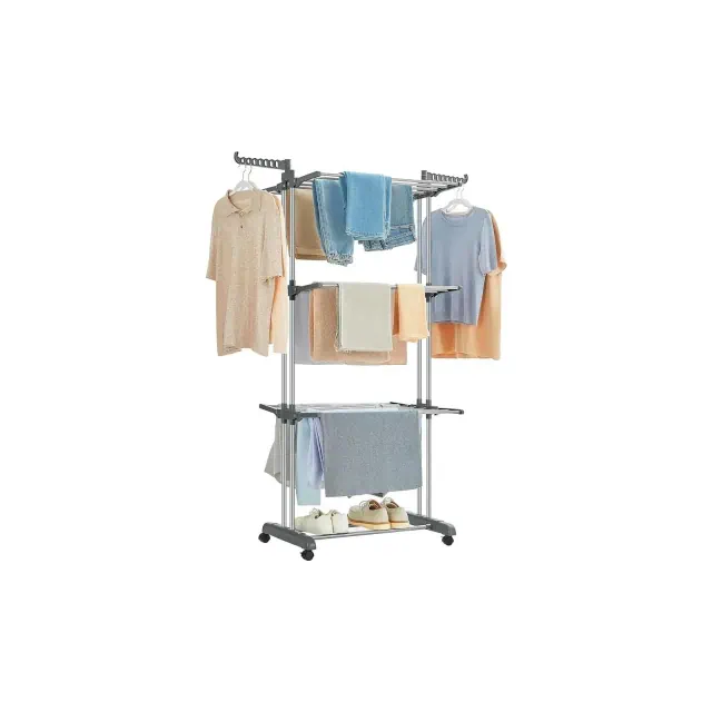 SONGMICS 4-Tier Clothes Drying Rack, Steel Rolling Laundry Dryer Stand Gray