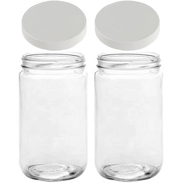 Glass Storage Jars with Lids - Extra Wide Mouth Storage Jar 32 oz - 2 (BPA Free) Plastic Storage Lids - Made in the USA by Jarming Collections