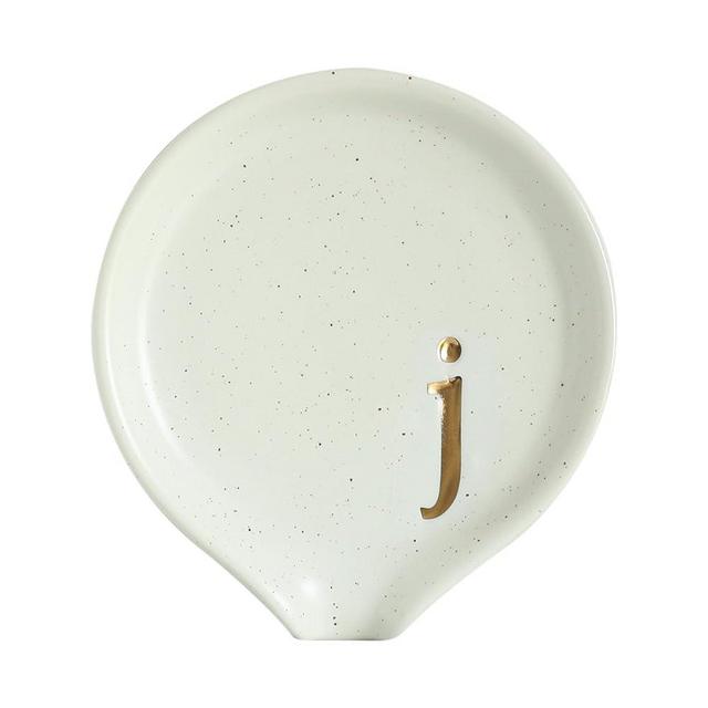 COLLECTIVE HOME - Ceramic Coffee Spoon Rest, Monogram Ceramic Spoon Holder, 3.8 Inches Coffee Spoon Holder, Mini Teaspoon Rest, Small Spoon Holder for Stove Coffee Bar (j)