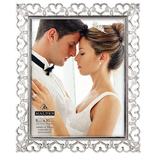 Malden International Designs Enchanted Hearts Pierced Silver with Jewels Picture Frame, 8x10, Silver