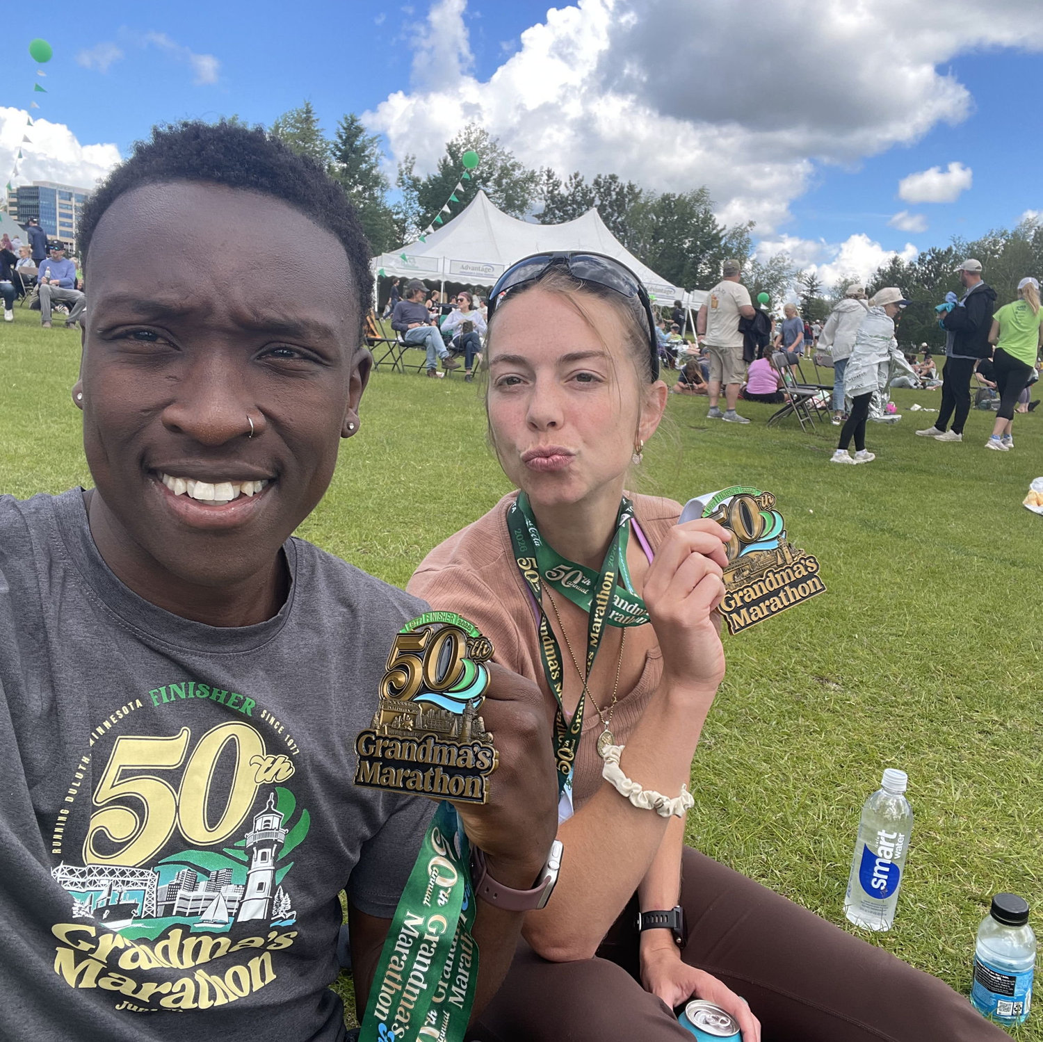 Our first marathon together! We were in a lot of pain in this picture.