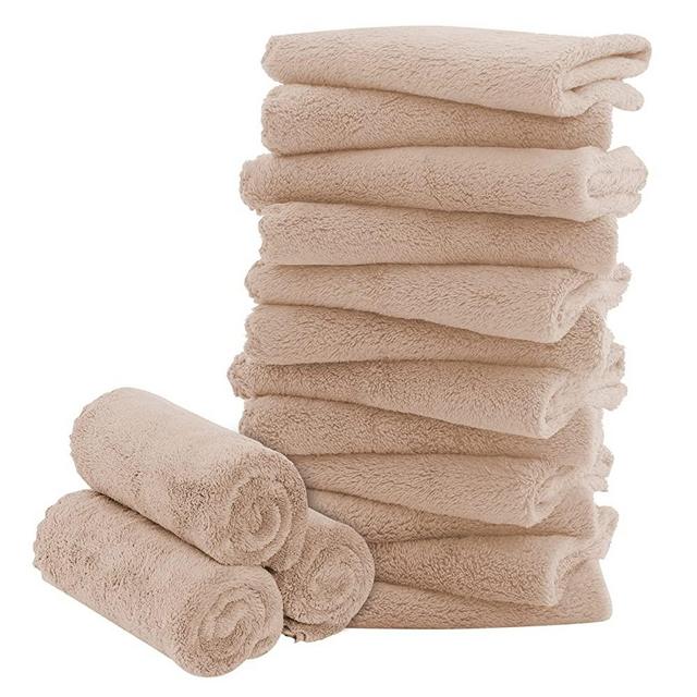 16 Pack Baby Washcloths - Luxury Coral Fleece - Extra Absorbent and Soft Wash Clothes for Newborns, Infants and Toddlers - Suitable for Sensitive Skin and New Born - Baby Shower - Brown