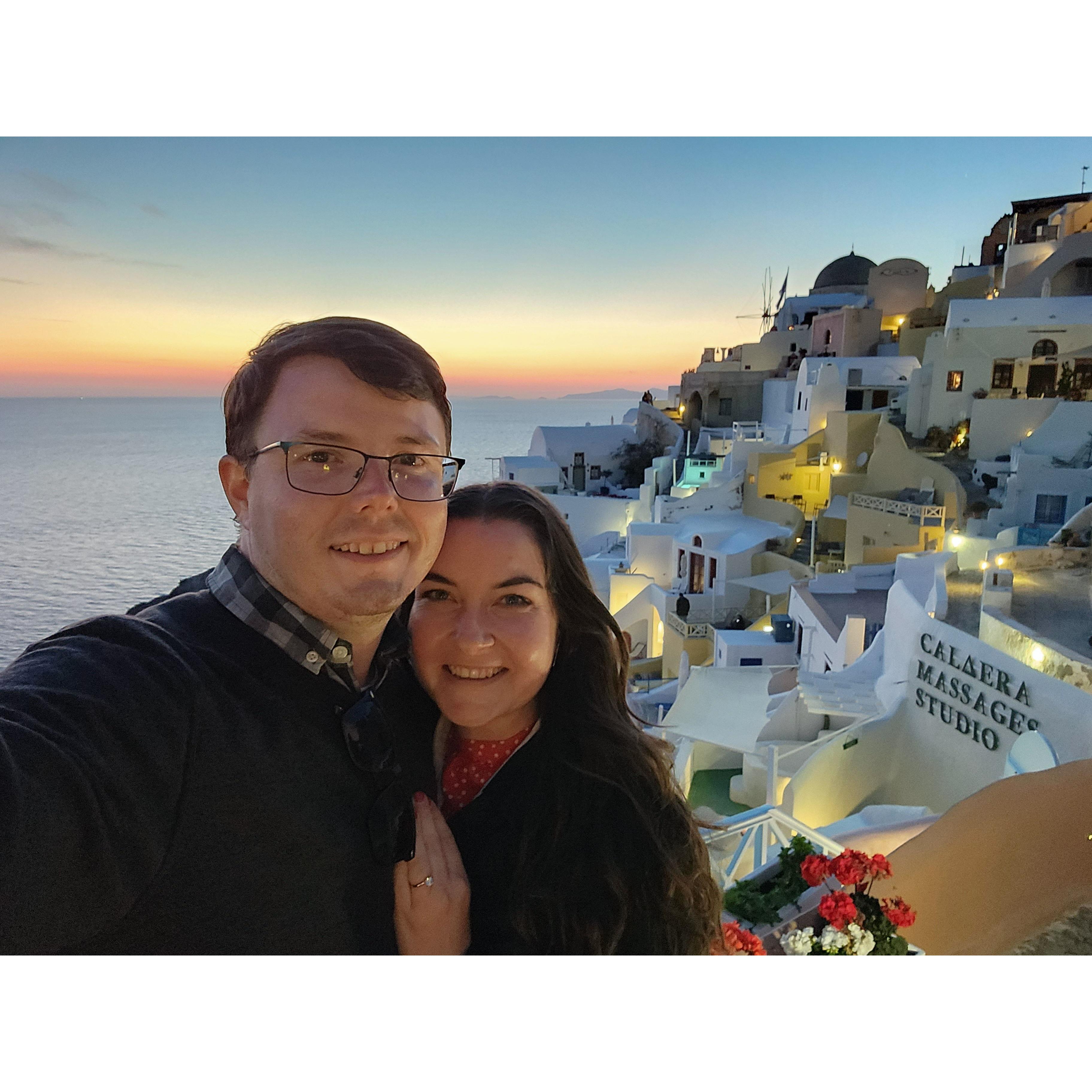 Dinner in Santorini after getting engaged