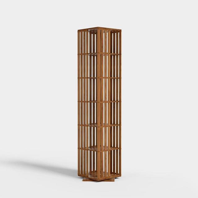 YOWOS Rotating Bookshelf Tower, 360 Display Spinning Bookshelf, Bamboo Bookshelf Floor Standing Storage Rack, Wood Narrow Book Shelf Organizer for Kids&Adults, Walnut 6 Tier