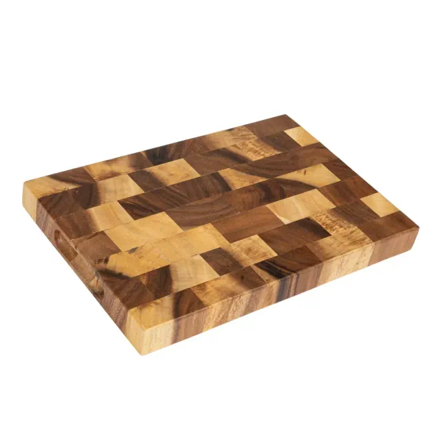 Storied Home Suar Wood End Grain Rectangle Cheese and Cutting Board, Natural