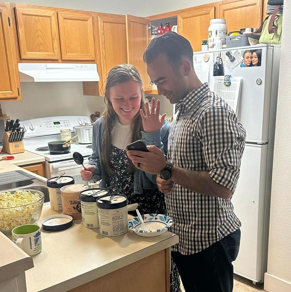 Calling his family right after saying yes!