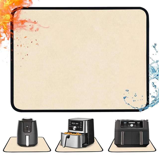Amerbro Heat Resistant Mat for Air Fryer, 15 x 18in Heat Resistant Mat for Countertop, Fireproof Silicone Countertop Protector Appliance Slider for Air Fryer, Coffee Maker, Toaster, Oven - Khaki