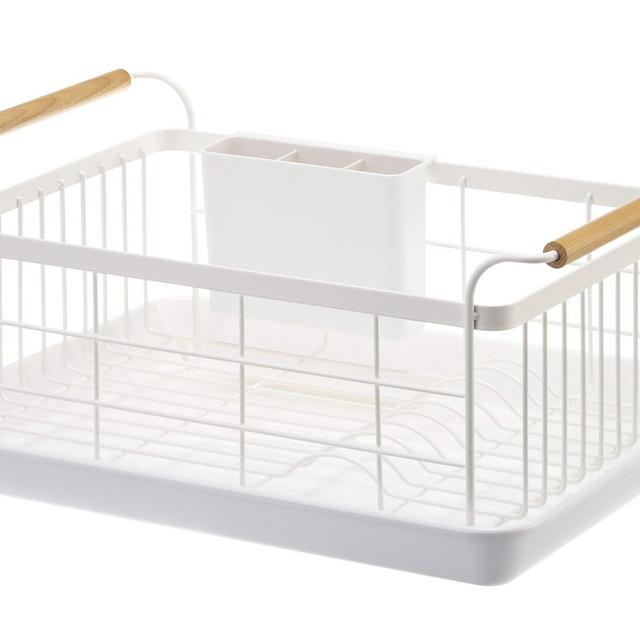 Yamazaki Home Sink Removeable Drainer Tray, Kitchen Drying Organizer Holder, One Size, White Steel + Wood | Dish Rack