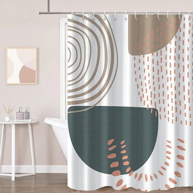 GKLEASG Boho Extra Long Shower Curtain, Mid Century Modern Abstract Minimalist Beige Neutral Machine Washable Waterproof Fabric for Bathroom Decor Bathtub with 12 Hooks 72Wx78H