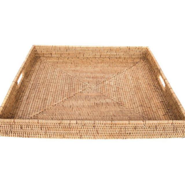 Summerville Handwoven Rattan Square Serving Tray, Natural
