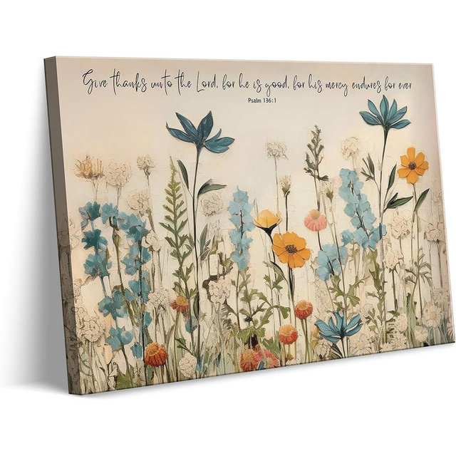 Christian Floral Scripture Canvas Wall Art Wildflower Bible Verse Wall Decor Picture Psalm Religious Faith Art Poster Print for Living Room Bedroom Decoration 12x16in