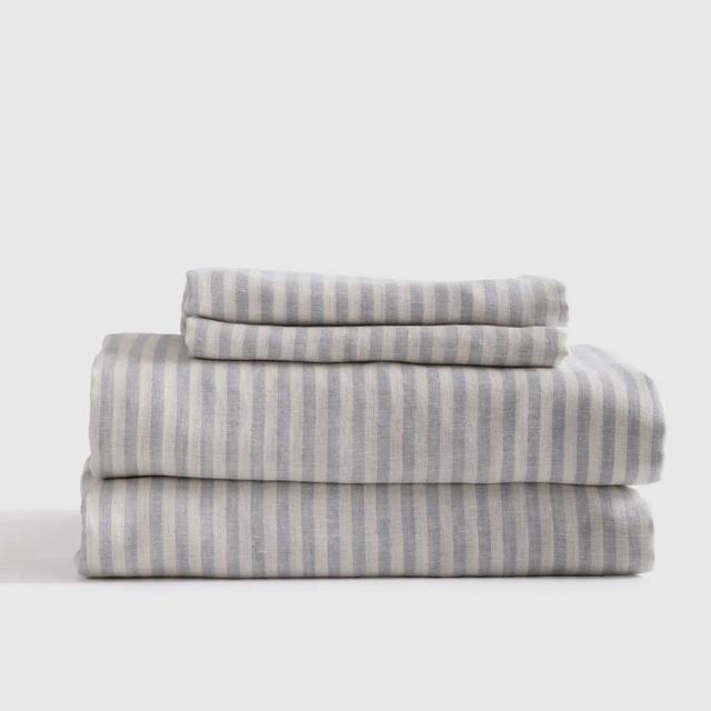 Linen Sheets | Quince King Mist/White Stripe