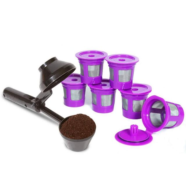 2-Item Bundle: 6-Pack Cafe Save Reusable K Cup Coffee Filters + EZ-Scoop 2 Tbsp Coffee Scoop with Integrated Funnel, Refillable Coffee Pod Capsule For Use with Keurig Select Single Cup Coffee Maker