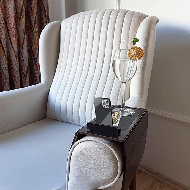 SAPPHIRE HOME Wooden Sofa Arm Tray Table, Foldable and Flexible Couch Tray, Perfect for Cups, Glasses, Remote, Phone Couch Arm Table, Couch Armrest Table (Light Black)