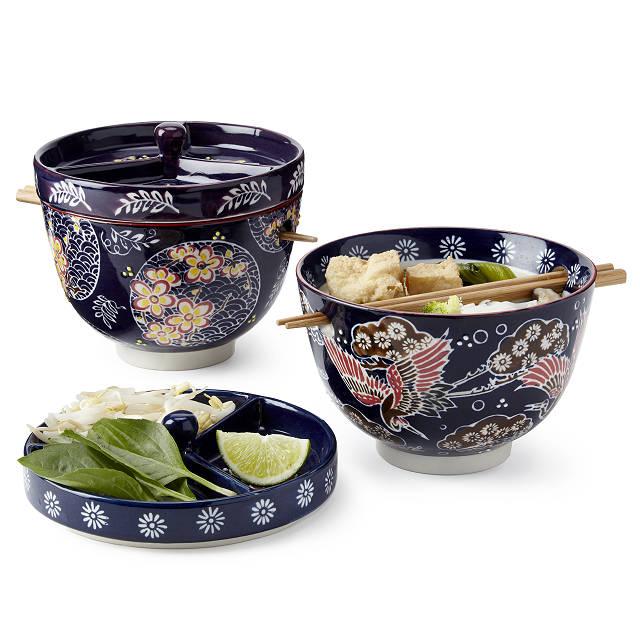 Pho Noodle Bowl w/Chopsticks (Dark Blue)