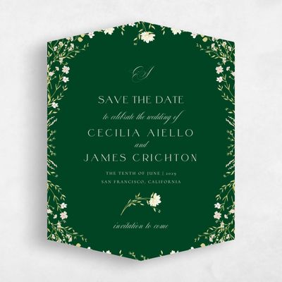 Green Diamond Wedding Save the Date - Papillon Portrait