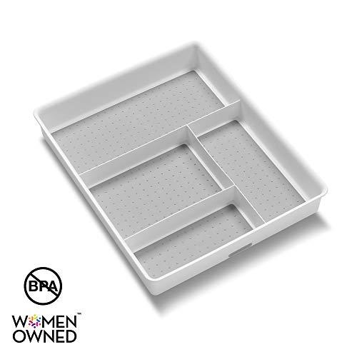madesmart Basic Gadget Tray Organizer - White | BASIC COLLECTION | 4-Compartments | Multi-Purpose Storage | Non-slip Lining | Easy to Clean | Durable | BPA-Free