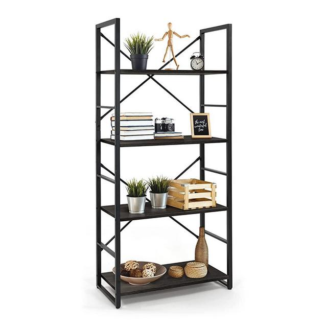 CAPHAUS 4 Tier Bookshelf, 24 Inch Width Free Standing Shelf, Bookcase Shelf Storage Organizer, Industrial Book Shelves for Home Office, Living Room, Kitchen, Black Vintage Shelves & Metal Frame