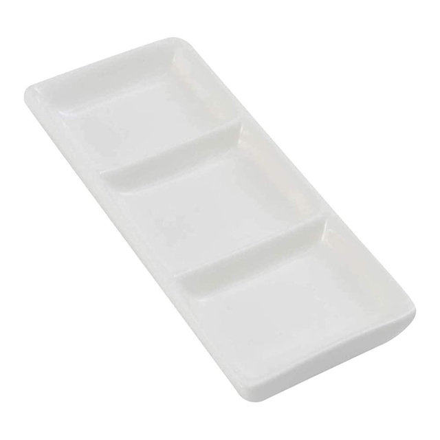 1PC White Ceramic Rectangular 3 Compartment Appetizer Serving Tray Divided Spices Vinegar Nuts Snack Sauce Dishes for Home Kitchen Restaurant