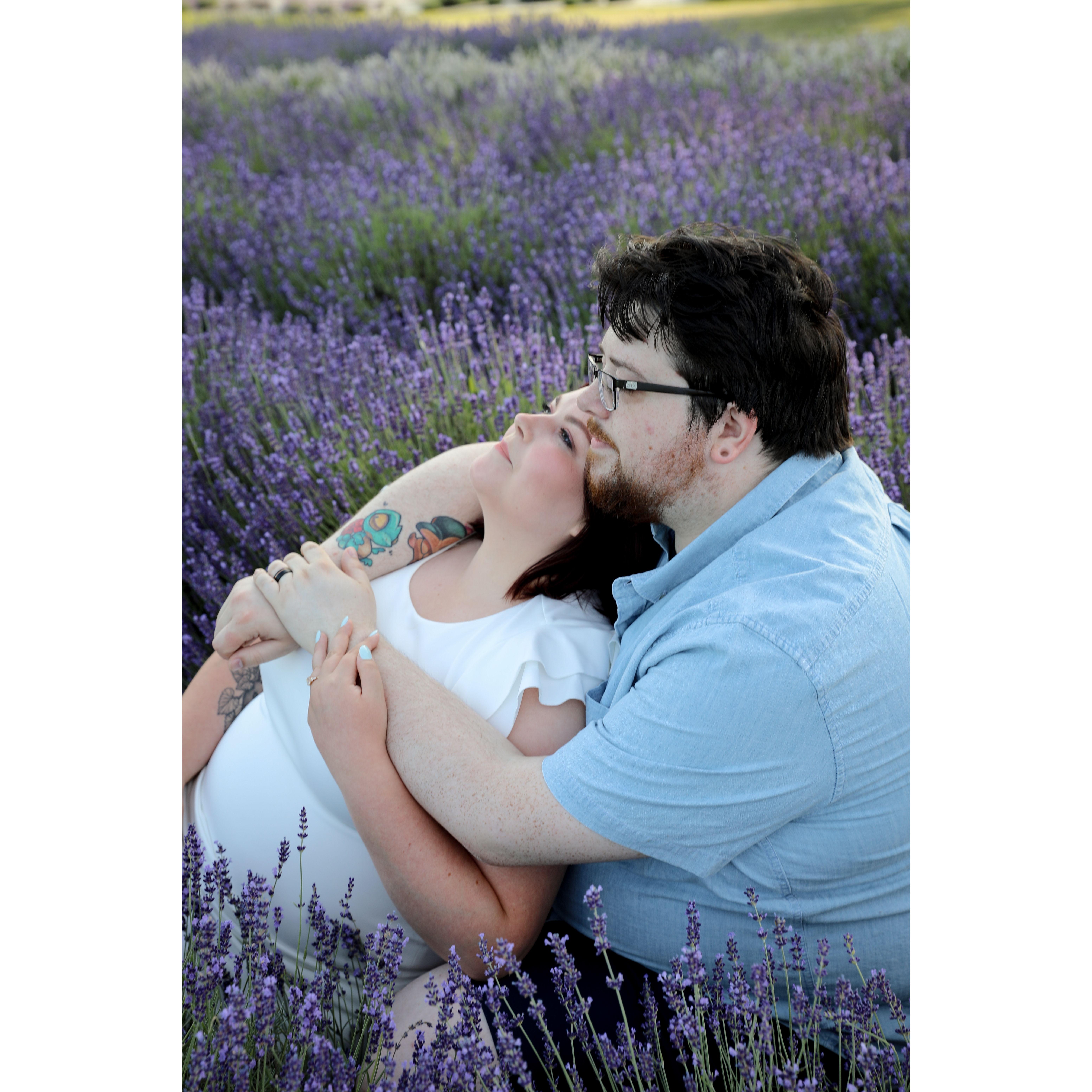 Engagement photoshoot at Sunset Ridge Lavender Farms. Photographer was Bloom Photography, LLC