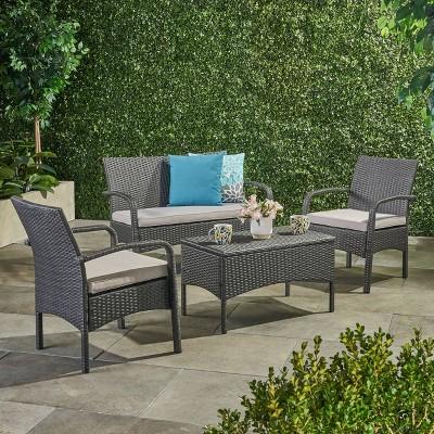 Cordoba 4pc Wicker Patio Chat Set with Cushions - Gray/Silver - Christopher Knight Home
