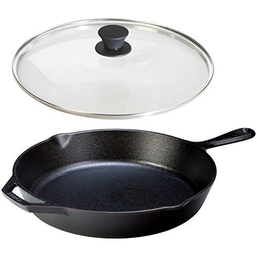Lodge Seasoned Cast Iron Skillet with Tempered Glass Lid (12 Inch) - Medium Cast Iron Frying Pan With Lid Set