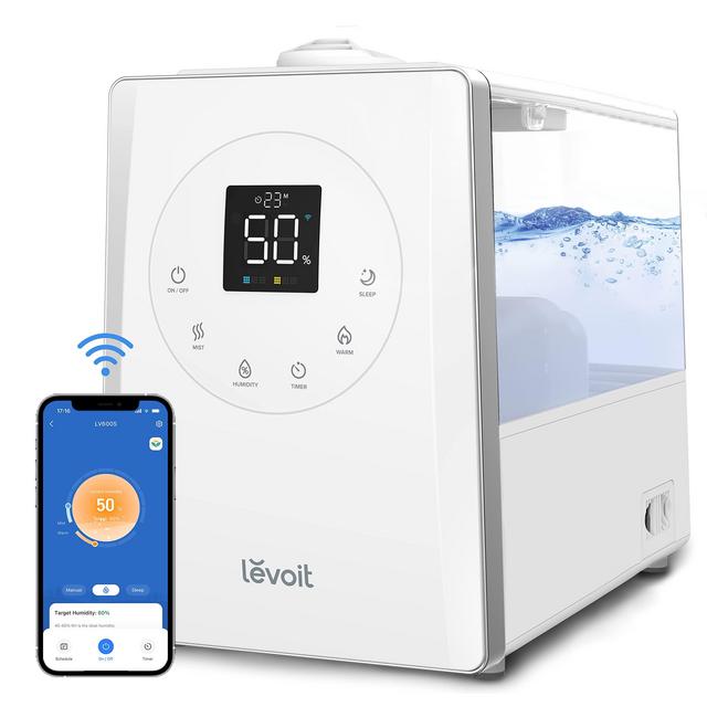 LEVOIT Humidifiers for Bedroom Large Room Home, 6L Warm and Cool Mist Top Fill Ultrasonic Air Vaporizer, Smart App Voice Control, Quickly Humidify Whole House up to 753 sq.ft, Sleep Mode, Timer