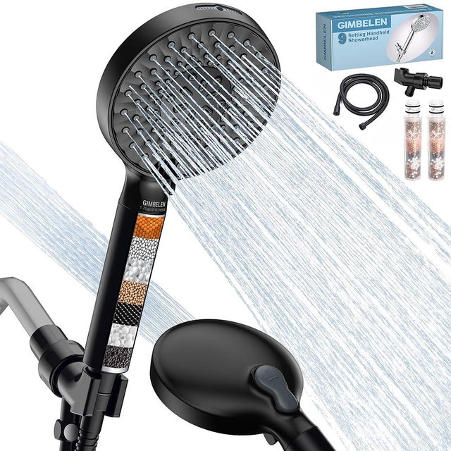 Filtered Shower Head with Handheld, 9 Modes High Pressure Shower Heads with Filter, 72"Hose, Adjustable Bracket, Hard Water Filter Mineral Beads to Remove Chlorine and Harmful Substance, Matte Black