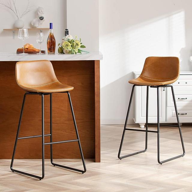 HeuGah Bar Height Bar Stools Set of 2, Barstools with Backs, Modern Bar Stools for Kitchen Island, Bar Stools 30 Inch Seat Height (Whiskey Brown, 2 pcs 30'' bar Height barstools)