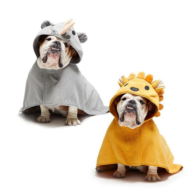 Barkbox Dog Bundle Fast Drying Bathrobe with Hook and Loop Closure & Wrap Tie Snuggle, Easy to Clean, Machine Washable, Dog Coats and Tumble Dry Low - Lion/Rhino, Medium