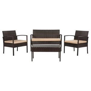 Mattia 4pc All-Weather Wicker Patio Chat Set - Brown/Beige - Safavieh
