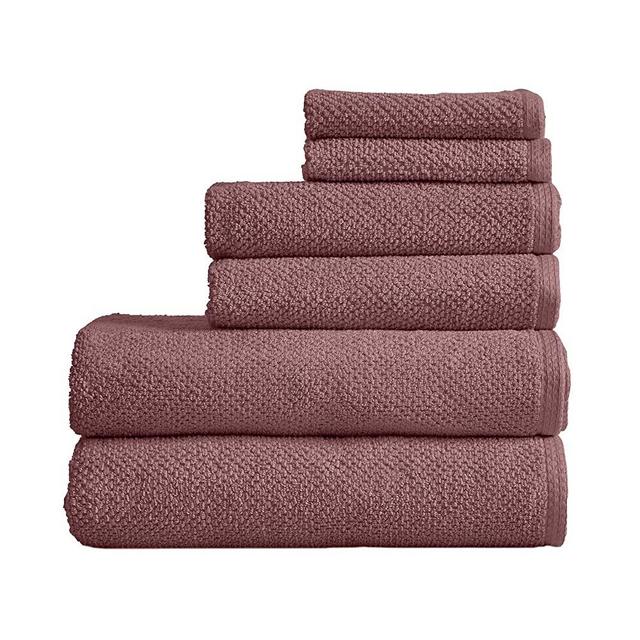 100% Cotton Bath Towels, Luxury 6 Piece Set - 2 Bath Towels, 2 Hand Towels and 2 Washcloths. Quick-Dry, Absorbent Textured Popcorn Weave Towels. Acacia Collection (6 Piece Set, Desert Rose)
