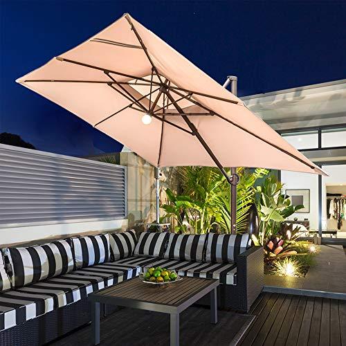 Abba Patio 9 x 12-Feet Rectangular Offset Cantilever Umbrella with Solar Lights, Beige