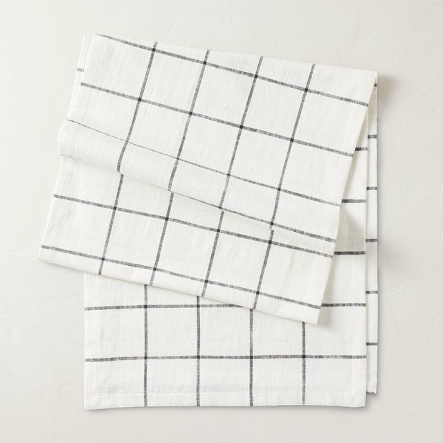 20"x90" Grid Lines Woven Table Runner Gray/Cream - Hearth & Hand™ with Magnolia
