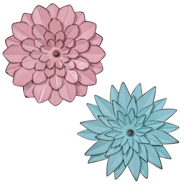 hogardeck Metal Flower Wall Decor - 10" Metal Floral Wall Decoration for Living Room, Bedroom, Kitchen, Bathroom Decor, Outdoor Wall Art, Set of 2