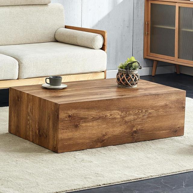 YiaFurio Wood Grain Coffee Table Wood Grain,Rectangle Wooden Center Table for Living Room,Contemporary Cocktail Center Table No Assembly-Please comfirm The Size is Right