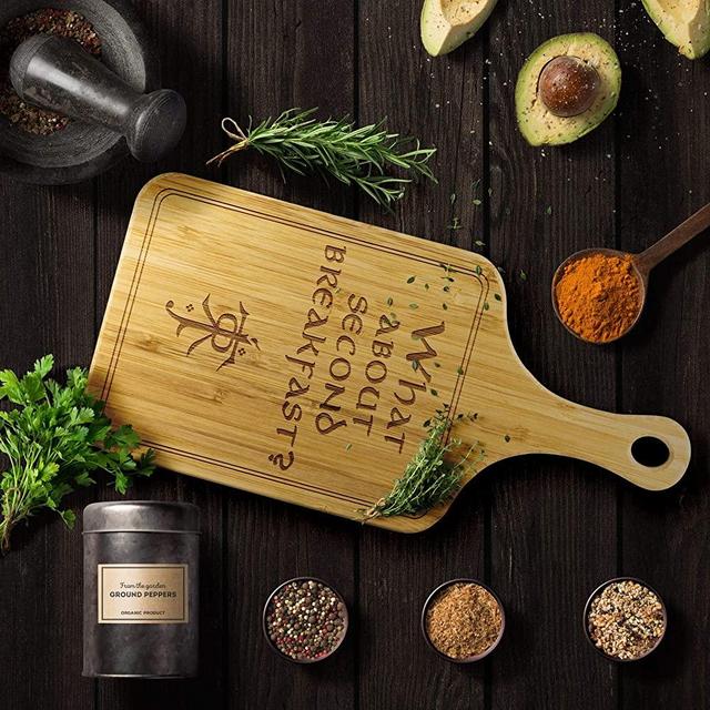 What About Second Breakfast Bamboo Cutting Board, House Warming Gift, LOTR Home Decor, Lord of the Rings Quote, Pippen Second Breakfast (Large - 15"x7")