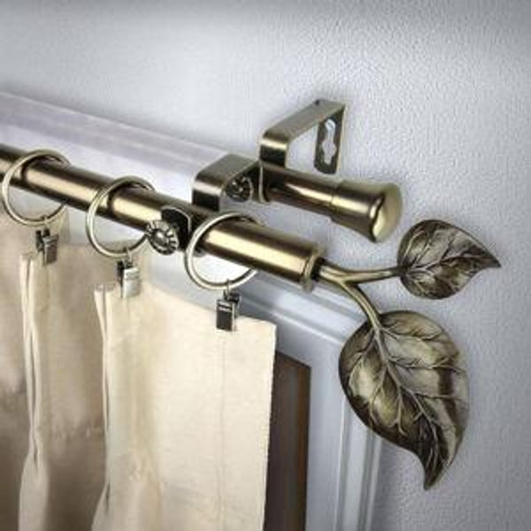 Ivy finial curtain rod, antique brass, 48"-120"